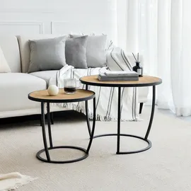 [en.casa] Couchtisch Neqi im 2er Set Satztisch Holz-Optik