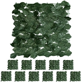 Relaxdays Sichtschutz Efeu, 12er Set, je Heckenmatte 50x50 cm, künstliche Hecke Garten & Balkon, Blätterzaun, dunkelgrün