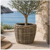Van der Leeden Blumentopf Pflanzkorb 57x43cm Rattan Sylter Korb Drypot 60 L (1 St), Indoor & Outdoor, Rattan, 60 L, Naturprodukt, incl. Kunststoffeimer braun