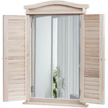 Mendler Wandspiegel Badspiegel Badezimmer Spiegelfenster mit Fensterläden, 71x46x5cm ~ shabby naturfarben