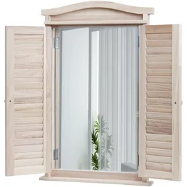 Mendler Wandspiegel Badspiegel Badezimmer Spiegelfenster mit Fensterläden, 71x46x5cm ~ shabby naturfarben