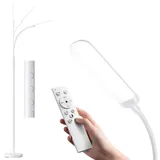 YICAIZI Stehlampe Wohnzimmer - 18W LED Dimmbar Stehende Lampe mit Fernbedienung, 1200Lumen Stehend Leselampe mit 4 Farbtemperaturen & 4 Helligkeiten für Schlafzimmer, Büro, Weiß