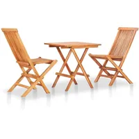 vidaXL 3-tlg. Bistro-Set mit Kissen Grau Karomuster Massivholz Teak