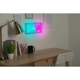 NÄVE LED Dekolicht "DOLCE VITA", transparent, 1, H: 15cm, 1 Stk., Leuchten, Schriftzug beleuchtet blau rot, Tisch- Wandfunktion, transparent, USB