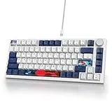 SOLIDEE Verkabelte 75% Mechanische Gaming-Tastatur,hot-swap-fähige Mechanische Tastatur mit Gasket Struktur,RGB-Hintergrundbeleuchtung,82 Tasten Kompakt TKL mit Drehknopf(82 Blue White)