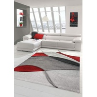 Teppich modern Teppich Wohnzimmer abstrakt in rot grau schwarz Größe 200 x 290 cm
