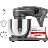 KLAMER Küchenmaschine 1800W, Knetmaschine mit 6 Liter Edelstahl Schüssel, 10 Geschwindigkeitsstufen mit Timer, Rührbesen, Knethaken, Schneebesen und Spritzschutz