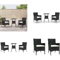 vidaXL 3 tlg. Garten Bistro Set mit Kissen Schwarz Poly Rattan - Garten Bistro Set - Garten Bistro Sets - Bistro Set - Gartenmöbel Set - Schwarz