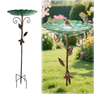 Vogelbad für Garten Metall Vogeltränke Stehend Garten Deko Groß 77cm, Wasserschale für Wildvögel, Wassertränke Vögel, Gartendeko Draußen, Wasserstelle, Vogeltränke Balkon Winterfest Frostsicher (A)