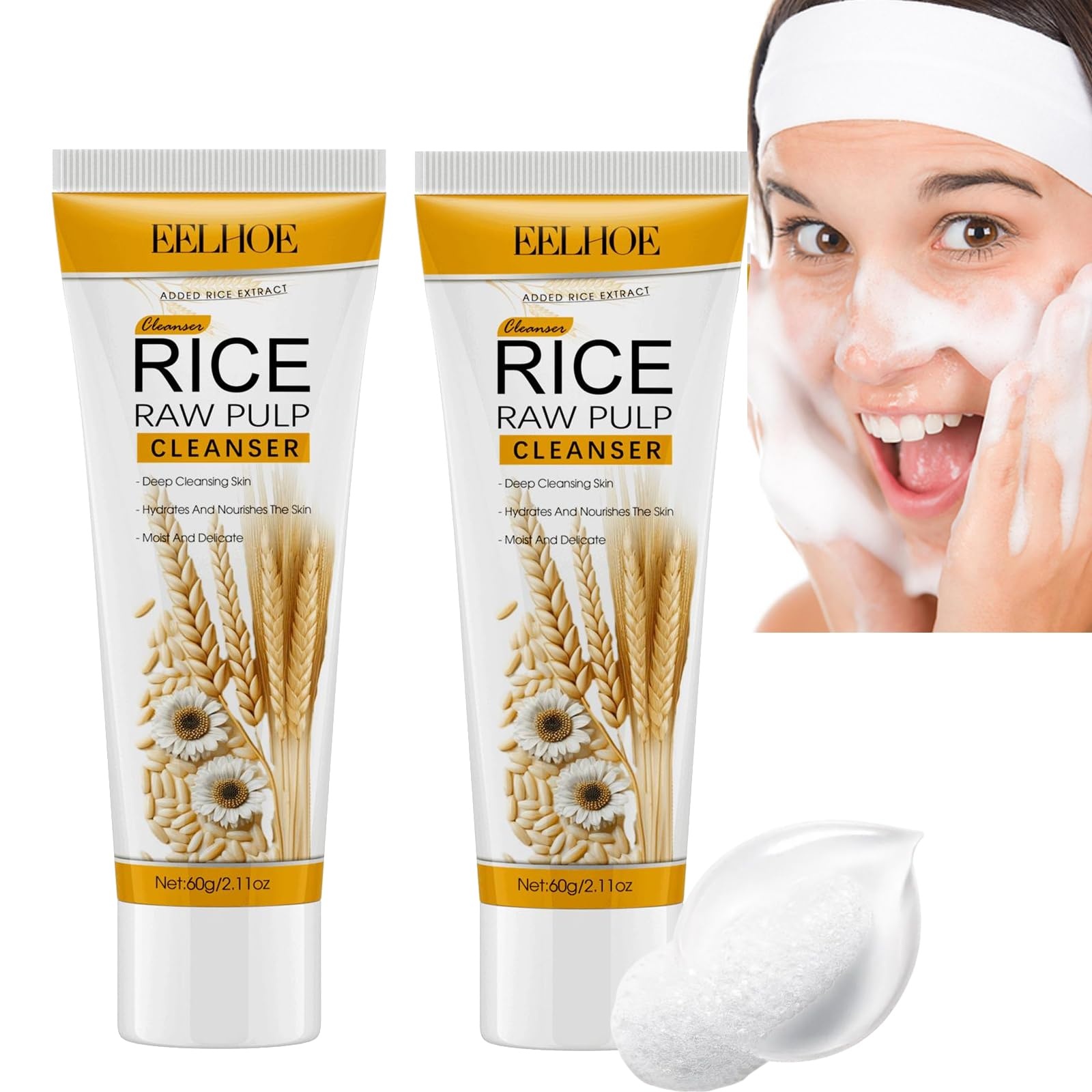 Rice Puree Cleansing Foam, Refreshing Face Wash Rice Bran Extract and Rice Powde, Hydrating Face Cleanser with Rice Bran & Ceramides, Firming Bubble Facial Foam Cleanser, for All
