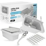 Universal-Ausgussbecken mit Regal Weiß 60 x 34 cm Waschbecken mit einem Gitter