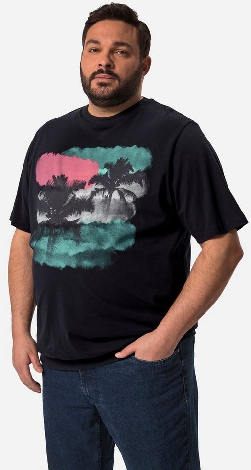 Men Plus T-Shirt Men+ T-Shirt Bauchfit Halbarm großer Print blau|schwarz 60