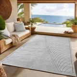 SIMPEX Kurzflor Teppich 160x230 cm Grau Wohnzimmer, Schlafzimmer, Küche, 3D Hoch-Tief-Effekt, Skandinavisch Boho Motiv, für Outdoor Bereich geeignet Terrassen oder im Balkon