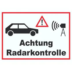 HB-Druck Achtung Radarkontrolle Auto und Kamera Schild A1 Rückseite selbstklebend