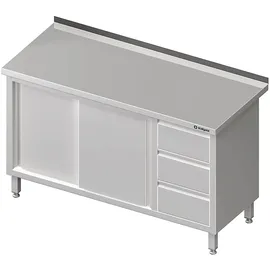 Stalgast Arbeitsschrank mit Schiebetüren, 1300x700x850 mm, mit 3er Schubladenblock rechts, mit Aufkantung, verschweißt