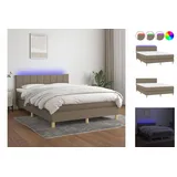 vidaXL Boxspringbett mit Matratze & LED Taupe 140x200 cm Stoff