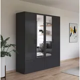 Rauch »Bari«, Drehtürenschrank 4-türig, Farbe Graumetallic, 2 Spiegeltüren, 2 Schubkästen und Spiegel mittig, Metallgriff in Graumetallic, , 26599949-0 B/H/T: 180 cm x 210 cm x 54 cm