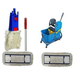 CleanSV Wischset blau Laschenmop 40 cm, Reinigungswagen18 Liter Eimer und Schmutzfangeimer, Presse, Bodemwischer