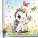 Sunnywall Fensterbild Fensteraufkleber Einhorn Pusteblume Fensterdeko