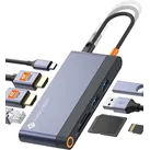 NOVOO USB-Adapter USB-C zu HDMI, TF Kartenleser, SD Kartenleser, Ethernet, USB-C, USB-A 3.2, MacBook Pro M2, Dell, HP, Lenovo und mehr Typ-C Geräten silberfarben