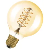 Osram Vintage 1906 LED-Lampe mit Gold-Tönung, 4,8W, 420lm, Kugel-Form mit 80mm Durchmesser & E27-Sockel, warmweiße Lichtfarbe, spiralförmiges Filament, dimmbar, bis zu 15.000 Stunden Lebensdauer