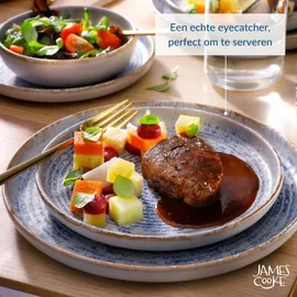 james cooke Azure Vintage Müsli Schalen 2er-Set Steingut – Ø16 cm blau weiß gestreift,