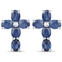 Vira Jewels Paar Ohrstecker 925-Sterling Silber rhodiniert Glänzend Saphir Blau weiß