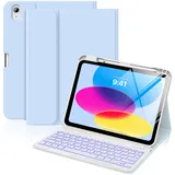 MoKo für iPad (A16) 11. Generation Hülle mit Tastatur 11 Zoll 2025, iPad 10. Generation 10,9 Zoll Hülle mit Stifthalter, Mehrwinkel Abnehmbare Bluetooth Tastatur, Himmelblau