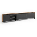 SKRAUT HOME Lowboard 309x61x35 cm Schwarz Eiche Holzwerkstoff