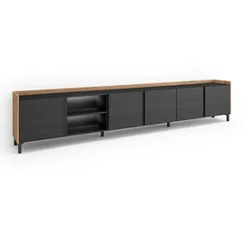SKRAUT HOME Lowboard 309x61x35 cm Schwarz Eiche Holzwerkstoff