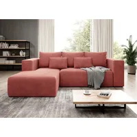 Easy4You Ecksofa Rosa Stripes L Kord L-Form – 255x73x161 cm - Schlafsofa mit Bettkasten und Schlaffunktion - Eckcouch mit Stauraum – Stoff Kord... - Rosa