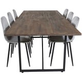 ebuy24 Padang Essgruppe Esstisch Teak und 6 Polar Diamond Esszimmerstühle Velour grau.