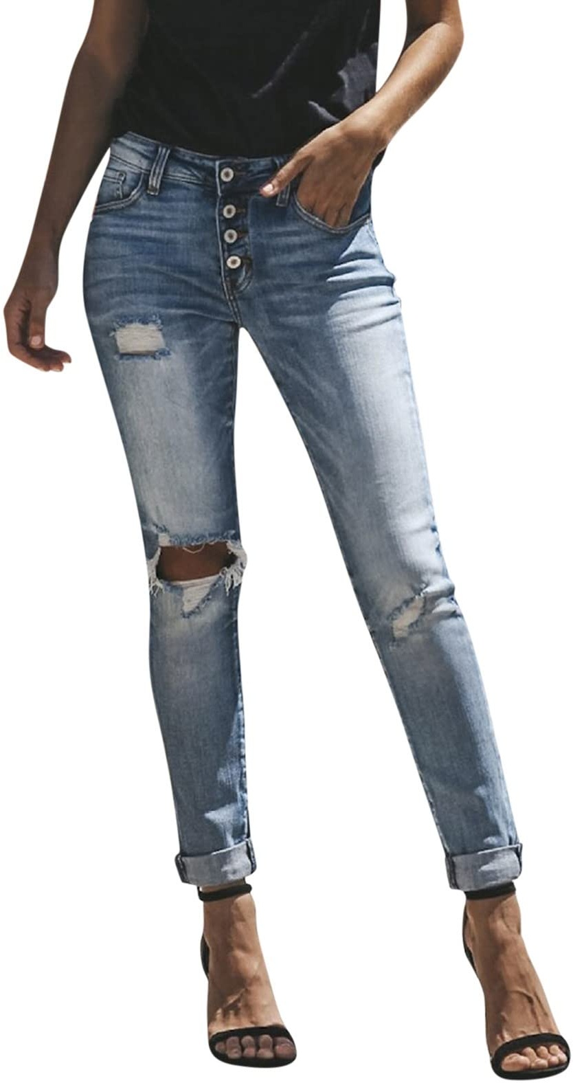 Briskorry Jeanshosen für Damen Mid Waist Zerrissene Jeans Po-Lift Skinny Röhrenjeans Frauen Stretch Denim Hose Push Up Jeanshose Risse Ripped Destroyed Jeggings