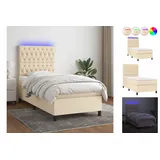 vidaXL Boxspringbett mit Matratze & LED Creme 90x200 cm Stoff