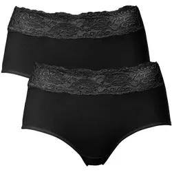 Trofe Lace Trimmed Midi Briefs 2P Schwarz Baumwolle Large Damen