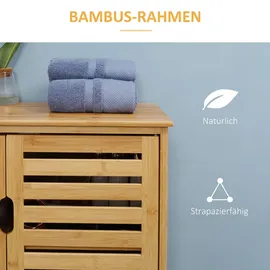 kleankin Badezimmerschrank Badschrank Beistellschrank mit 2 Lamellentüren, 2 Innenregalen, Bambus Aufbewahrungsschrank für Badezimmer, Wohnzimmer