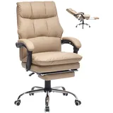 euakt gmbh Ergonomischer Bürostuhl mit Fußstütze, Kunstleder Chefsessel mit 155° Verstellbare Rückenlehne, Schreibtischstuhl Tragfähigkeit von 150 kg - Braun