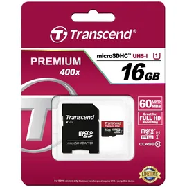 Transcend microSDHC Class 10 UHS-I + SD-Adapter 16 GB