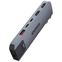 Sitecom AC-210 Notebook-Adapter USB-C, HDMI, RJ45 Ethernet, USB-A zu USB-C, 6-in-2 USB-C-Multiport-Hub mit HDMI, Ethernet und USB-A/-C grau