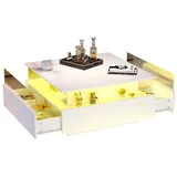 REDOM Couchtisch hochglanz Sofatisch Kaffeetisch Teetisch (Beistelltisch, Wohnzimmertisch mit großen Stauraum und Schublade, 1-St., 2 Schubladen), Kaffeetisch mit Schubladen und transparentem Präsentationsbereich weiß