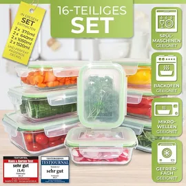 Fresh Master Frischhaltedose Glas Set 16-tlg. Borosililatglas, (2 x 370 ml, 2 x 640 ml, 2 x 1.050 ml, 2 x 1.520 ml mit Deckel
