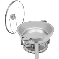 Speisewärmer Chafing Dish Rund mit Glasdeckel mit einem Brennpastenbehälter und Lebensmittelpfanne Warmhaltebehälter Behälter Silber 5 Liter für Catering Buffet und Party