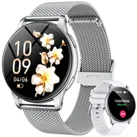 Smartwatch Damen mit Bluetooth Telefonfunktion Fitnessuhr: 1,32" AMOLED Rund Smart Watch mit Pulsmesser Schlafüberwachung Kalorienzähler Sportuhr IP68 Wasserdicht Fitness Tracker Uhren für Android iOS