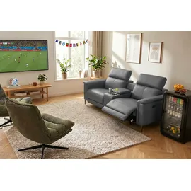 OTTO home 2-Sitzer OTTO HOME "LUND, Kinosofa, Relaxfunktion, TV-Sessel, manuell/elektrisch (USB-A)", grau, B:195cm H:97cm T:99cm, 100% Echtleder - Kunstleder 100% Polyurethan, Sofas, Kopfteilverstellung, Getränkachhalter, u. Staufach