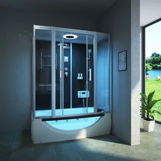TroniTechnik® Duschtempel Fertigdusche Whirlpool Komplettdusche LIMNOS 170cm x 90cm, Acrylbadewanne, Rundum-Sicherheitsglas