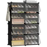 eSituro Schuhboxen, 16er Set, Schuhorganizer Schuhkarton stapelbar, Schuhregal Kunststoff, mit Haken, Tür, Schuhaufbewahrung platzsparend, Schwarz
