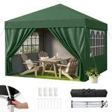 Hawthyhome Pavillon 3x3 Wasserdicht Stabil Winterfest, Faltpavillon 3x3 mit 4 Seitenteilen, Pop Up Pavillon UV Schutz 50+, Höhenverstellbar Partyzelt Gartenpavillon Für Outdoor, Grün Mit Seitenwänden