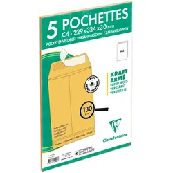 Clairefontaine 50x Dehnb Tasche 229x324x30 Kraft- Kartonbraun 517450C