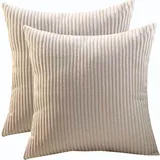 SWJ-swjssb Kissenbezug 80x80 2er Set,Kopfkissenbezug 80x80,Kissenbezüge 60X60,Kord Zierkissenbezug Dekokissen Sofakissen Bezug Groß Kissenhülle Dekorative Weiche Zierkissenbezüge(Beige,75x75 cm)
