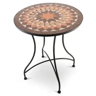Mosaiktisch 60 cm Ø, mediterraner Garten- & Terrassentisch, 71 cm hoch, Braun-Orange-Beige, Raburg Mayla